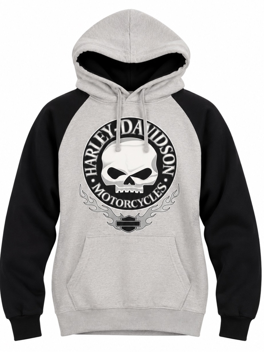 Harley-Davidson | L | Black & Grey Raglan Skull Pullover Hoodie